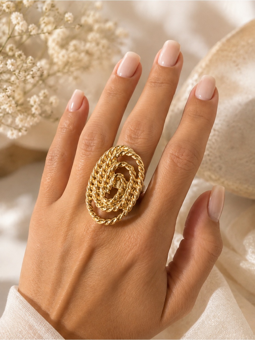 Elegant Twisted Rope Gold Statement Ring - Women's Jewelry